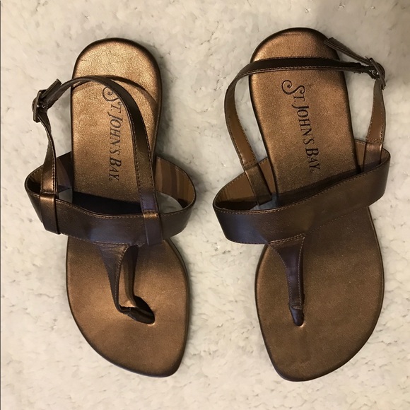St Johns Bay Bronze Sandals Size 7 EUC - Picture 1 of 5